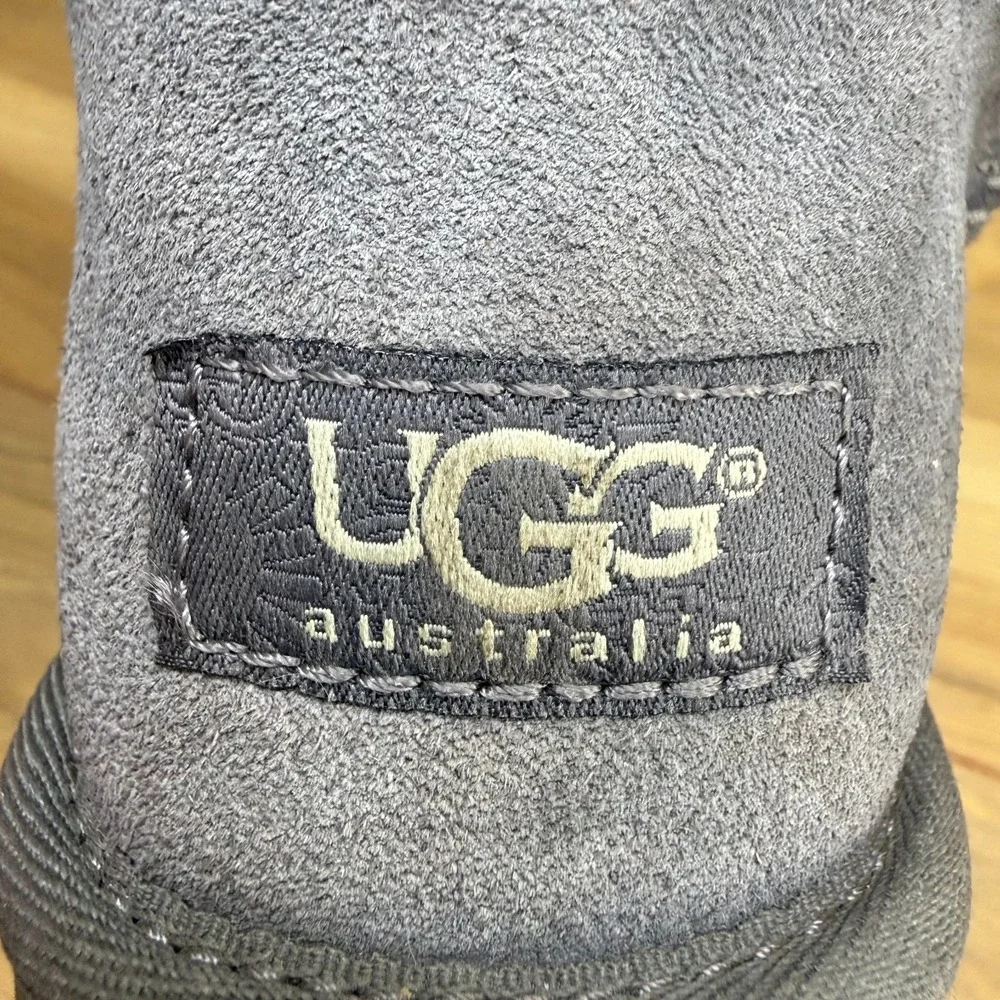 UGG Bailey Button Tall Boots Womens 7 Gray Suede Shearling Fur Lined Cozy